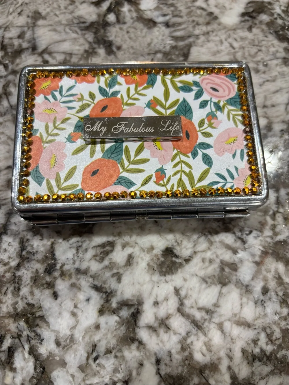 Floral Pill Box/ credit card/ cigarette case- Pink & Green floral design